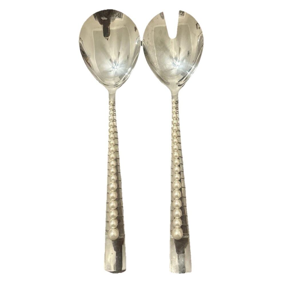 Vtg Oneida Grosvenor 1921 Pearl‎ Bead Wired 2 Stainless Steel Serving Utensils